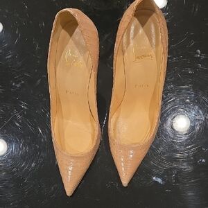 Christian Louboutin Croc-Embossed Tan Heels